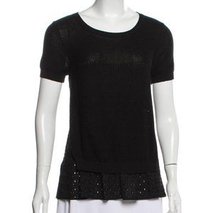 PIAZZA SEMPIONE Black Scoop Neck Short Sleeve Sweater | Size XS